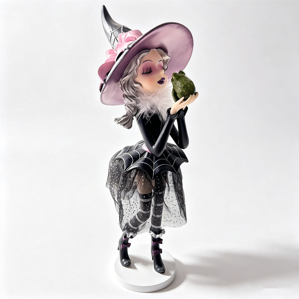 Haunt & Co Halloween Cute Witch Resin Figurine, Stable Base Vintage Mesh Skirt Tabletop Statue, Family Friendly Whimsical Holiday Ornament, Decor for Mantel Shelf Entryway Halloween Party Table