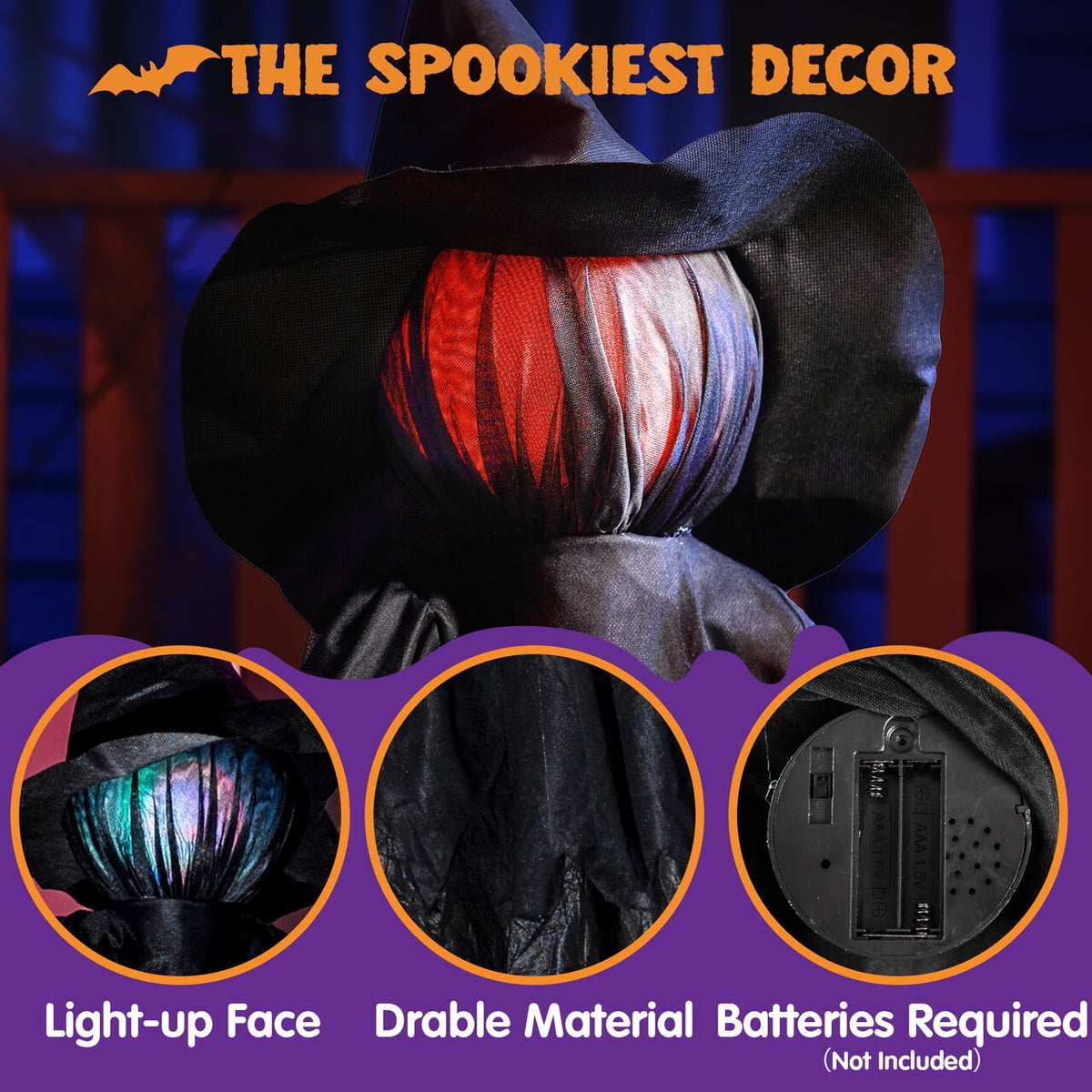 Haunt & Co 3 Pack Witches Outdoor, 51" Sound Activated Light Up Flying Witch Stakes with Color Changing Face & Creepy Sound, Life Size Halloween Props