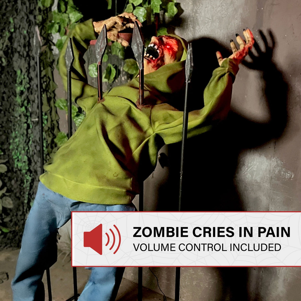 Haunt & Co 4.4 ft Voice-Sensor Impaled Zombie Halloween Animatronic