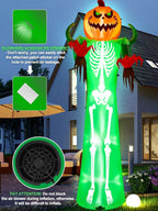 Haunt & Co 12FT Halloween Inflatable with LED Lights - Giant Pumpkin & Skeleton Outdoor Decoration