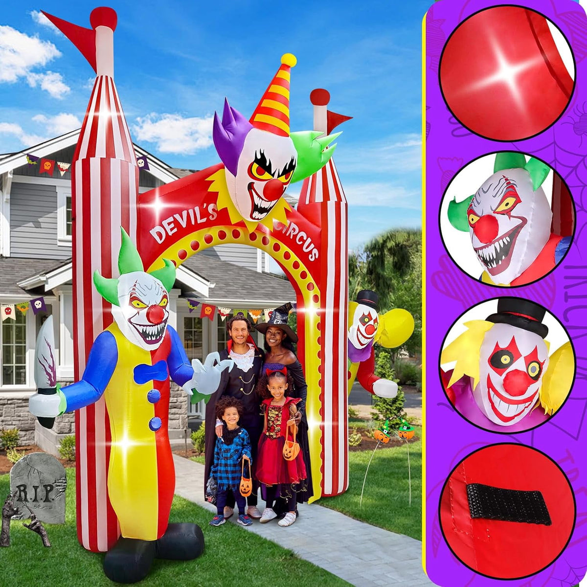 Haunt & Co 12FT Giant Clown Inflatable Archway with Built-in Lights - Scary Outdoor Yard Decorations