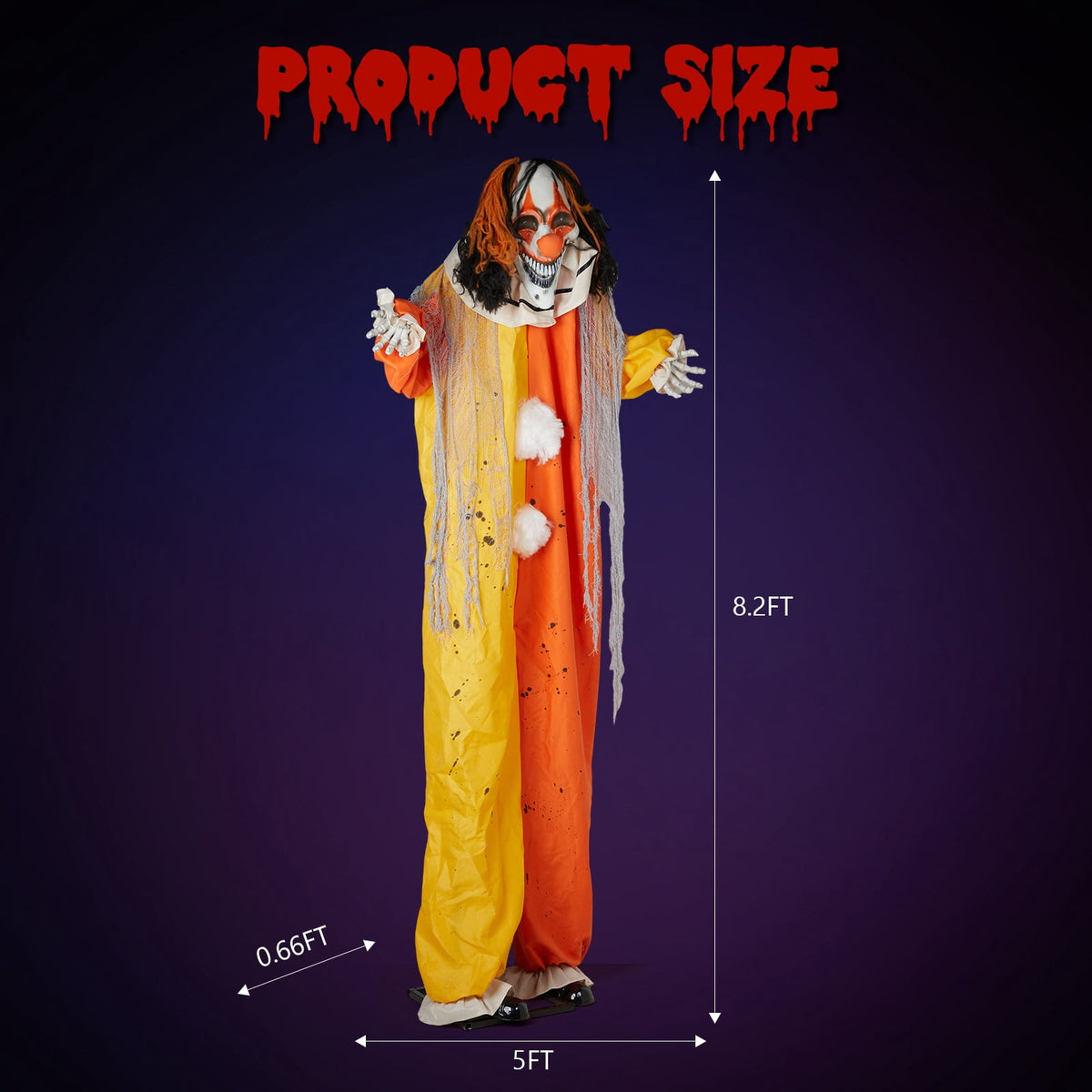 Haunt & Co 8 ft Clown Animated Clown w/ Pre-Recorded Screaming, LED Eyes