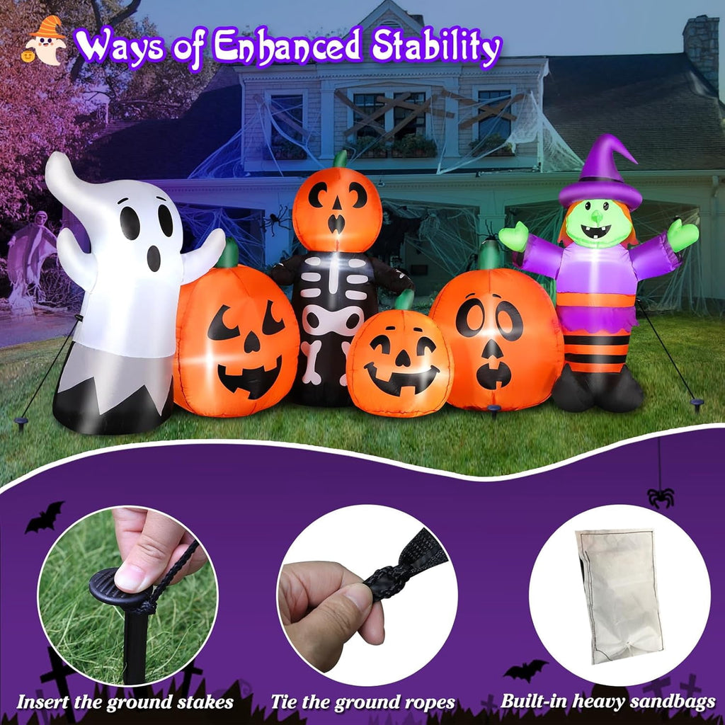 Haunt & Co 8FT Length Halloween Inflatable Witch, Ghost, with Pumpkin Outdoor Decoration