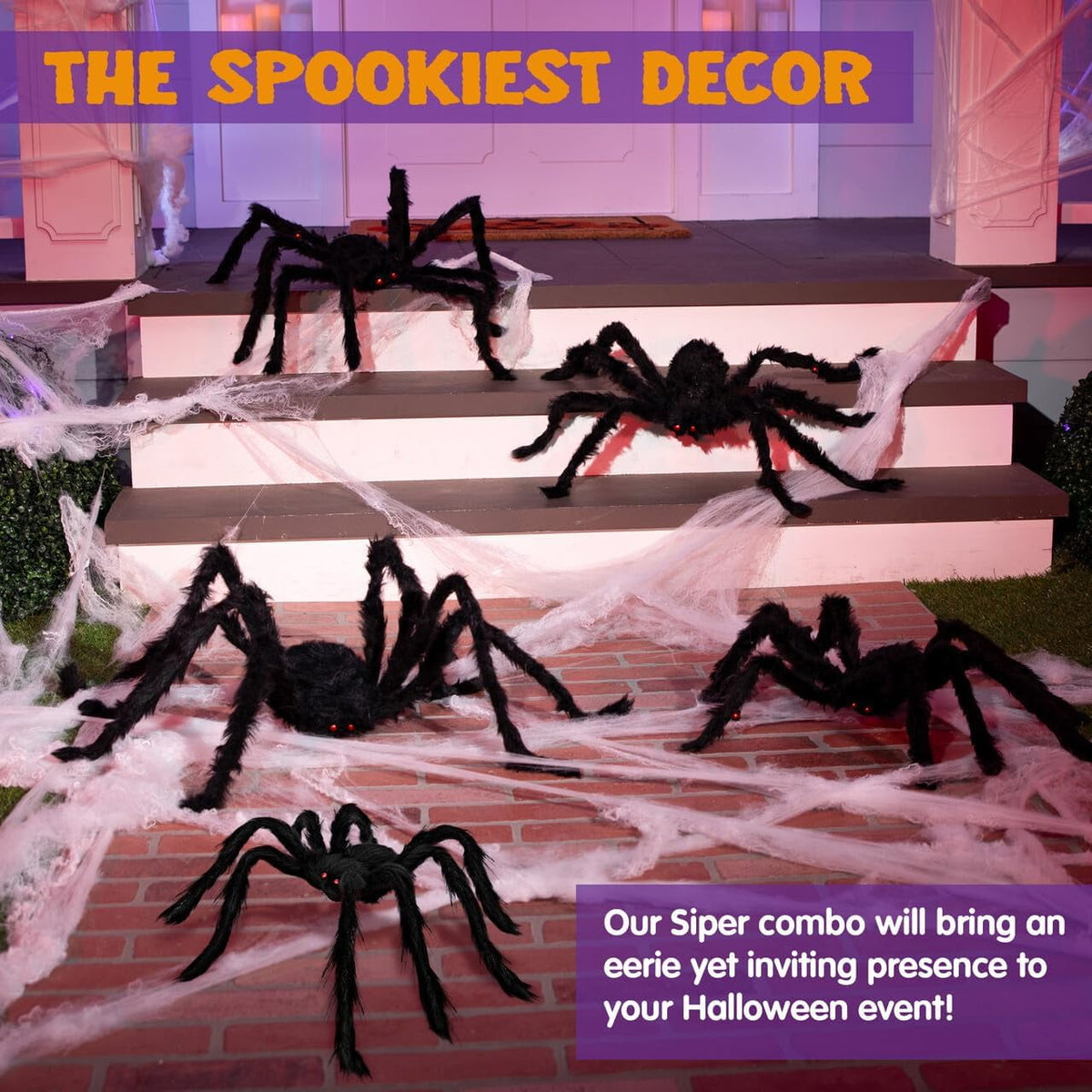 Haunt & Co 5 Pack Giant Spider ,Scary Spider Outdoor Party Decorations Props ,Black