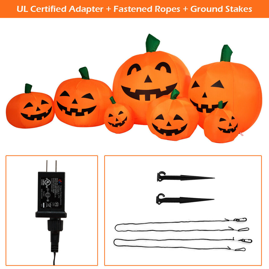 Haunt & Co Gymax 7.5ft Inflatable Halloween Pumpkins Set 7 Pumpkins Patch w/ Energy-saving LED & Adapter