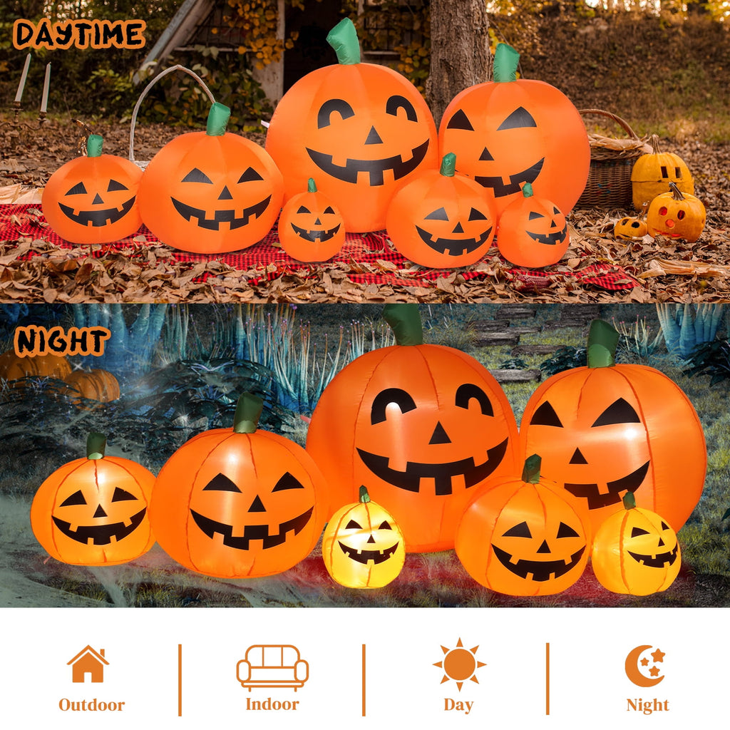 Haunt & Co 7.4' Halloween Inflatables Outdoor with LED Lights 7pcs Blow up Pumpkins
