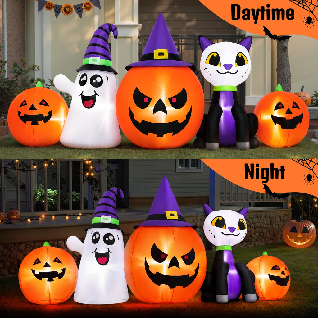Haunt & Co (2 pack) 8FT Halloween Inflatable Pumpkins Ghost Cat with Lights,Blow ups Outdoor Decorations
