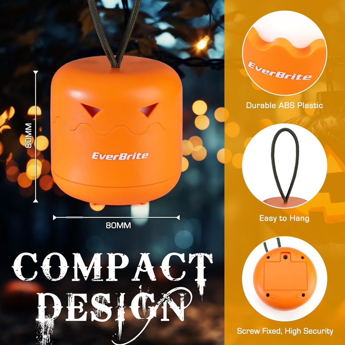 Haunt & Co EverBrite 3-Pack Halloween Pumpkin Lantern, Collapsible Jack O Lantern Pumpkins with Lanyard, Halloween Party Favors, Light up Pumpkin Outdoor