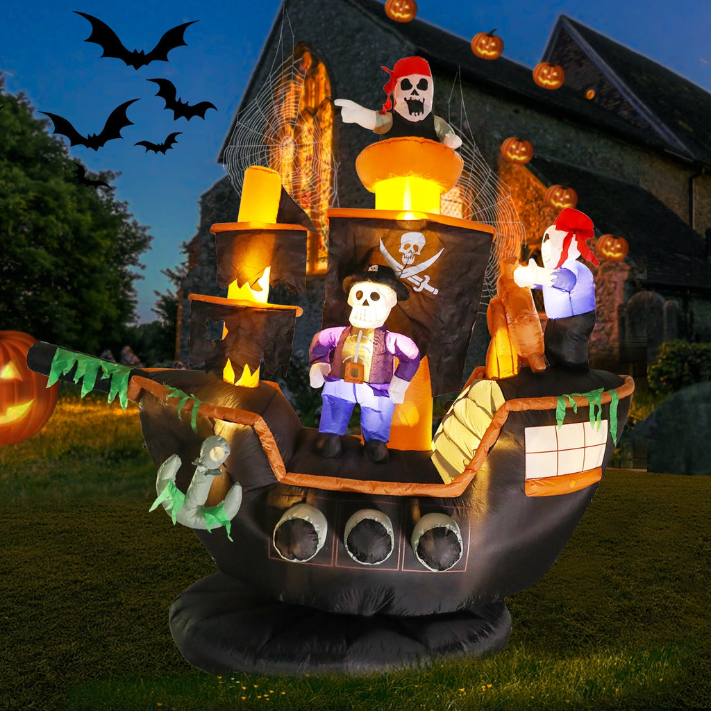 Haunt & Co 7 FT Halloween Inflatable Skeletons Ghosts on Pirate Ship Lights Decor Outdoor Indoor Holiday Decorations, Blow up Lighted Yard Decor, Giant Lawn Inflatables Home Family Outside Decor