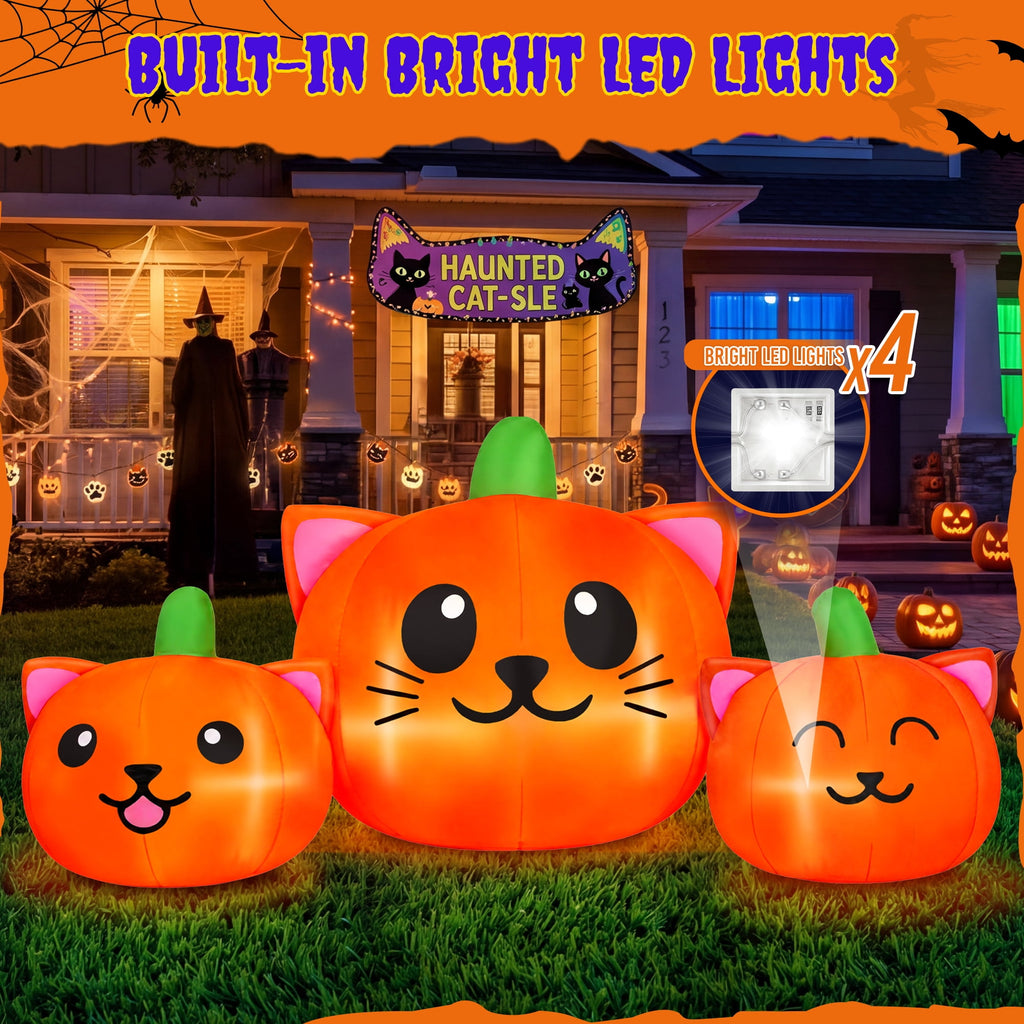 Haunt & Co 6.2FT Halloween Inflatable Pumpkin Cat Outdoor Decorations, Halloween Blow Ups with Lights