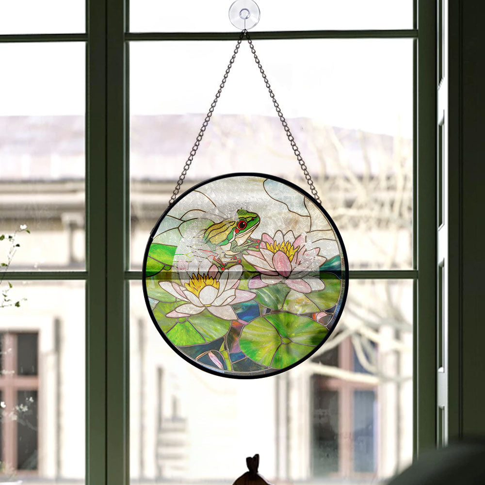 Haunt & Co Top Christmas Gifts - Frog Lotus Halloween Christmas Stained Glass Hanging Ornament - Twinkling Lights Holiday Tree Decor, Xmas Gift for Mom, Dad, Friends, Family