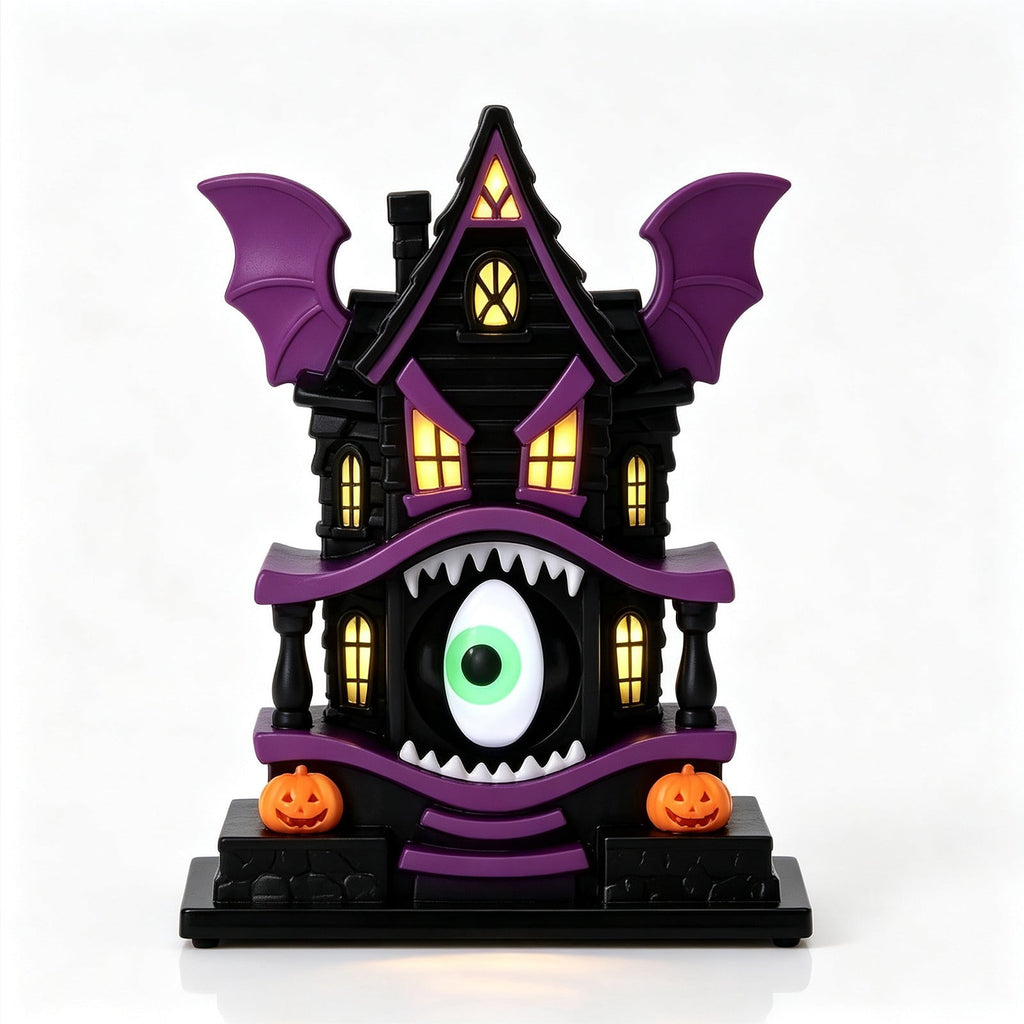 Haunt & Co Light Up Gothic Monster House Figurine, Built In Warm Internal Illumination Castle Decor, Anti Toppling Detailed Sculpted Desktop Ornament for Household Indoor Halloween Party Display