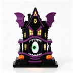 Haunt & Co Light Up Gothic Monster House Figurine, Built In Warm Internal Illumination Castle Decor, Anti Toppling Detailed Sculpted Desktop Ornament for Household Indoor Halloween Party Display