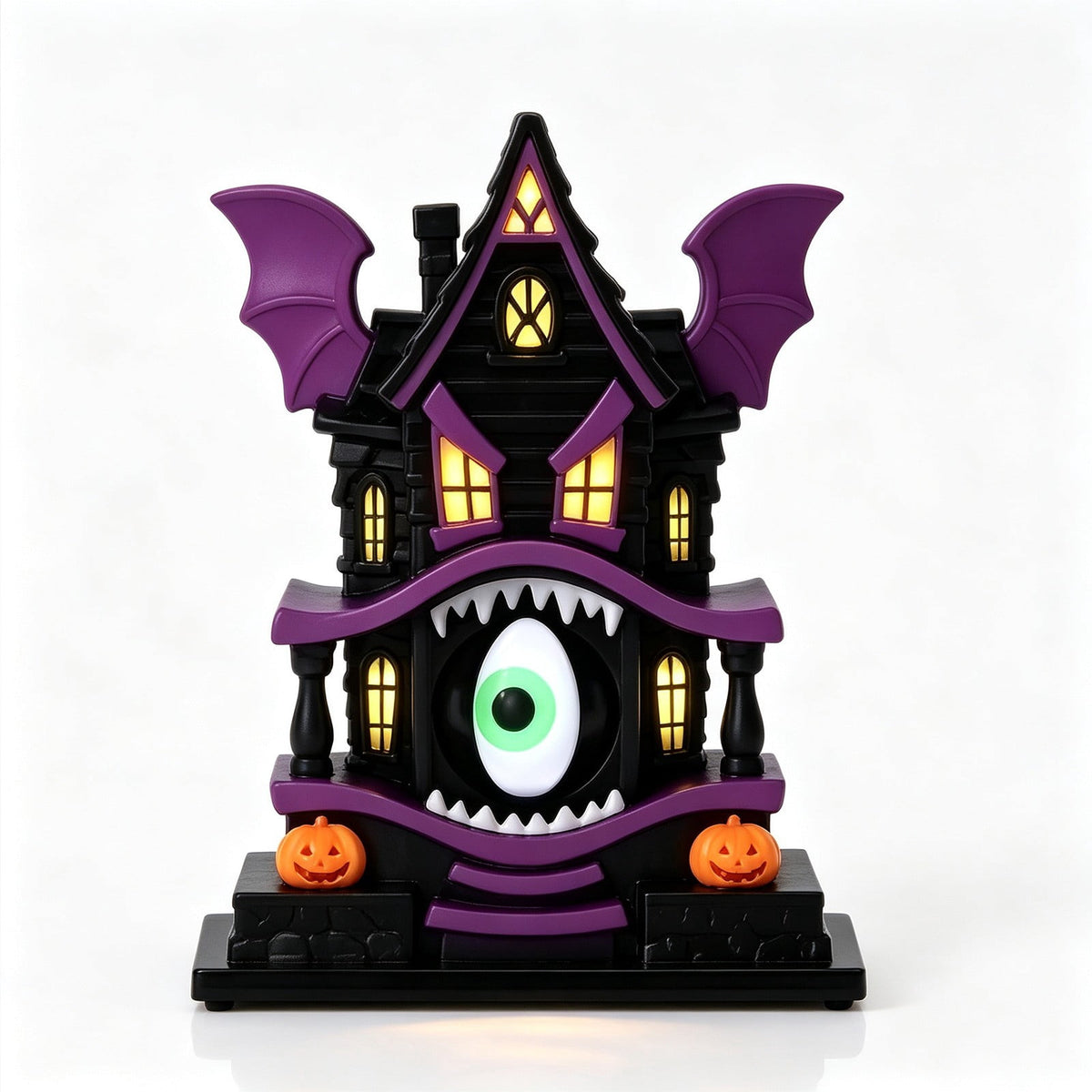 Haunt & Co Light Up Gothic Monster House Figurine, Built In Warm Internal Illumination Castle Decor, Anti Toppling Detailed Sculpted Desktop Ornament for Household Indoor Halloween Party Display