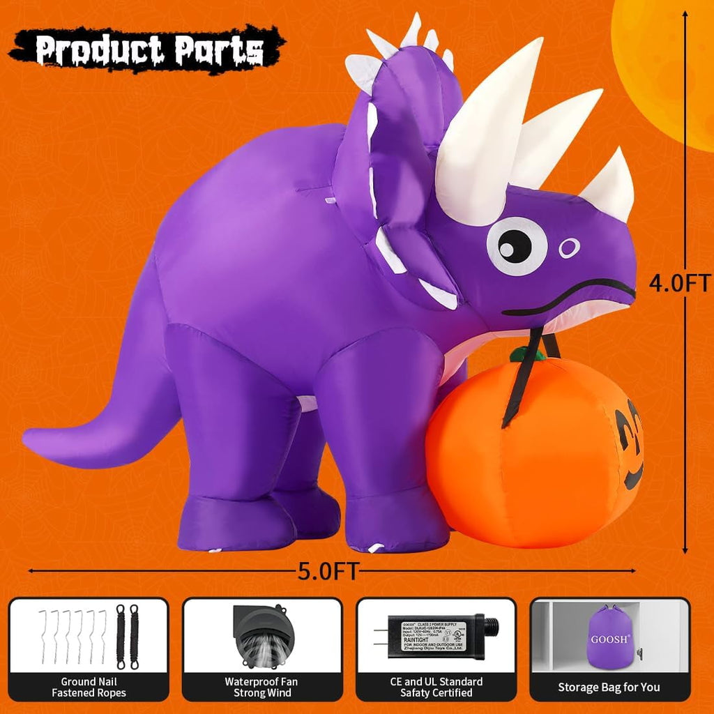 Haunt & Co Halloween Inflatable 5 FT Halloween Dinosaur Inflatable, Inflatable Halloween Dinosaur Halloween Dinosaur Decorations with LED Lights, Inflatables Clearance for Holiday