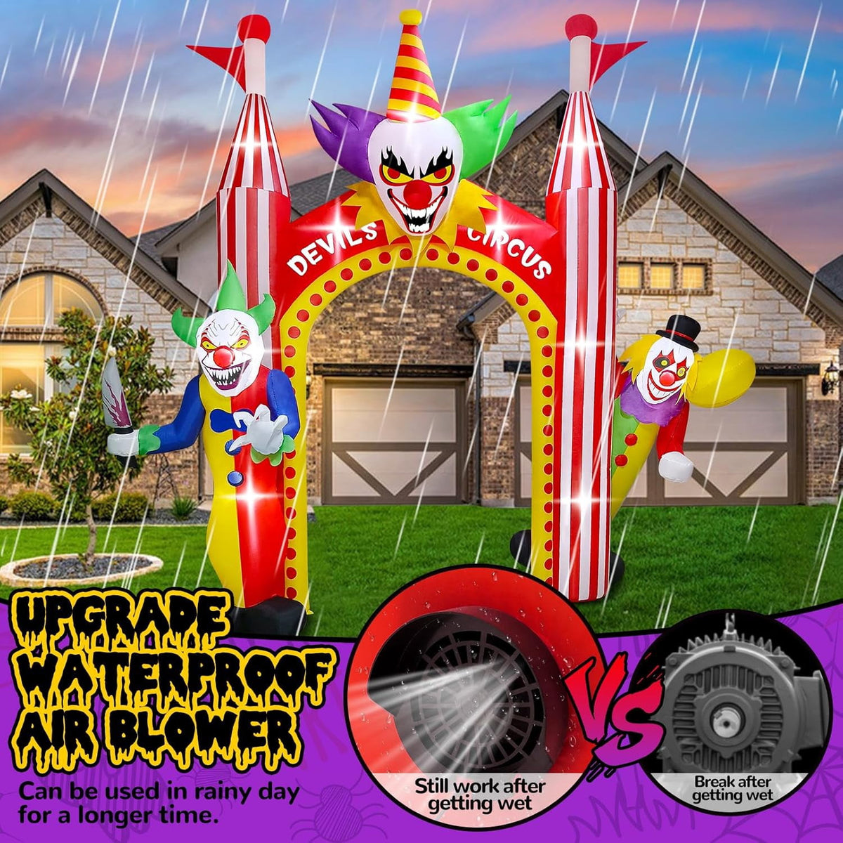 Haunt & Co 12FT Giant Clown Inflatable Archway with Built-in Lights - Scary Outdoor Yard Decorations
