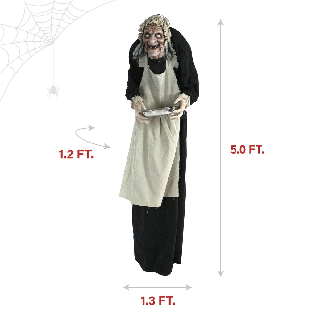 Haunt & Co 5 ft Life-Size Animatronic Indoor/Covered Outdoor Zombie Maid