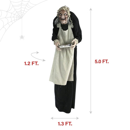 Haunt & Co 5 ft Life-Size Animatronic Indoor/Covered Outdoor Zombie Maid