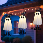 Haunt & Co 18In Set of 3 Halloween Hanging Ghosts, Outdoor Hanging Ghosts with Witch Hat,Glowing Ghost Witch Hat Lights Halloween Ghost Decor