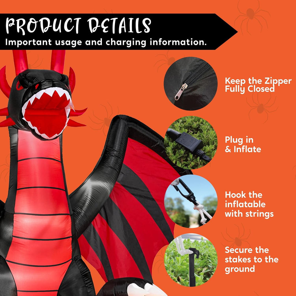 Haunt & Co 8 ft Halloween Inflatable Fire Dragon with Pumpkin,Animated Moving Mouth & Internal LED Lights, Outdoor Lawn Garden Indoor Porch Patio Spooky