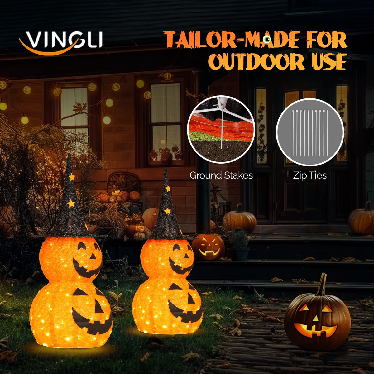 Haunt & Co 3FT Pumpkins Halloween Lighted Pumpkin Outdoor Decoration for Holiday Lawn Garden Party,2Pcs