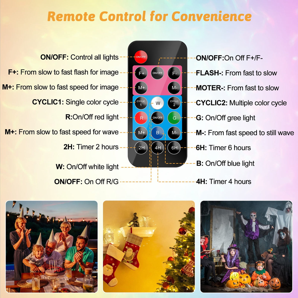 Haunt & Co Outdoor HD projector light, remote control 16 switchable modes, Christmas Halloween celebrations, birthdays, weddings and parties, waterproof light show