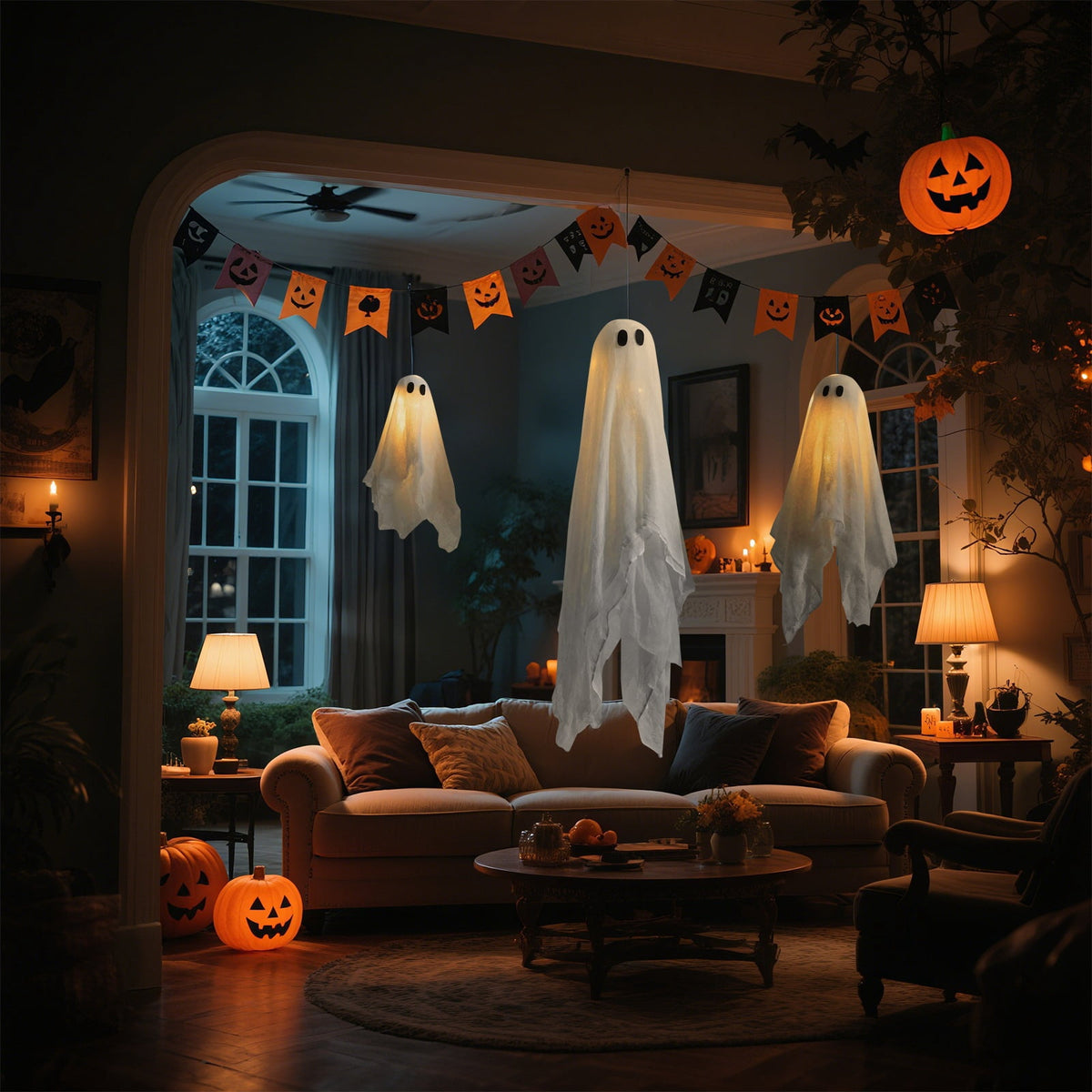 Haunt & Co 3 Piece Halloween Glowing Hanging Ornaments, Horror Cute Glow Decor for Indoor Outdoor, Festive Atmosphere Pendants for Porch Window Tree Party