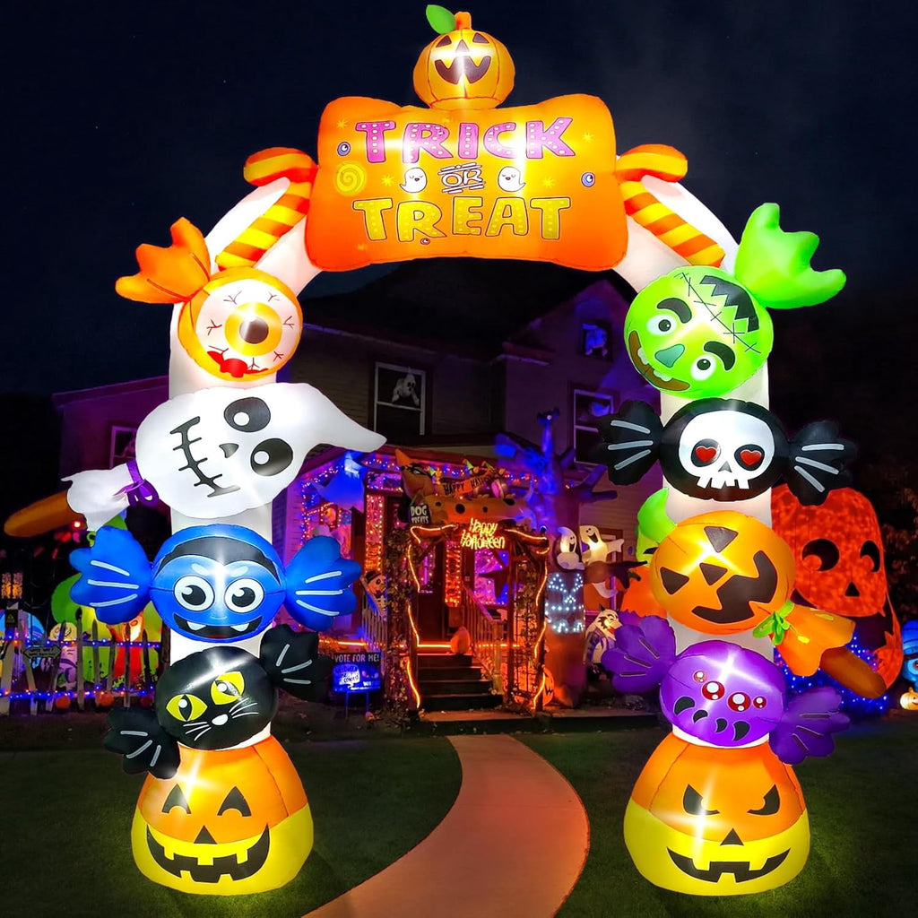 Haunt & Co 10FT Inflatable Candy Ghost Pumpkin Archway with Built-in Lights - Giant Outdoor Yard & Garden Decoration for Halloween, Indoor/Outdoor Use