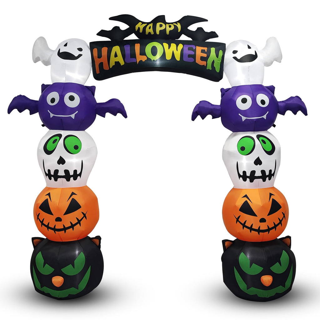 Haunt & Co 8.2' Halloween Inflatables Pumpkin Ghost Archway, Blow up Hallowee Decorations with Built-in LED Lights for Holiday