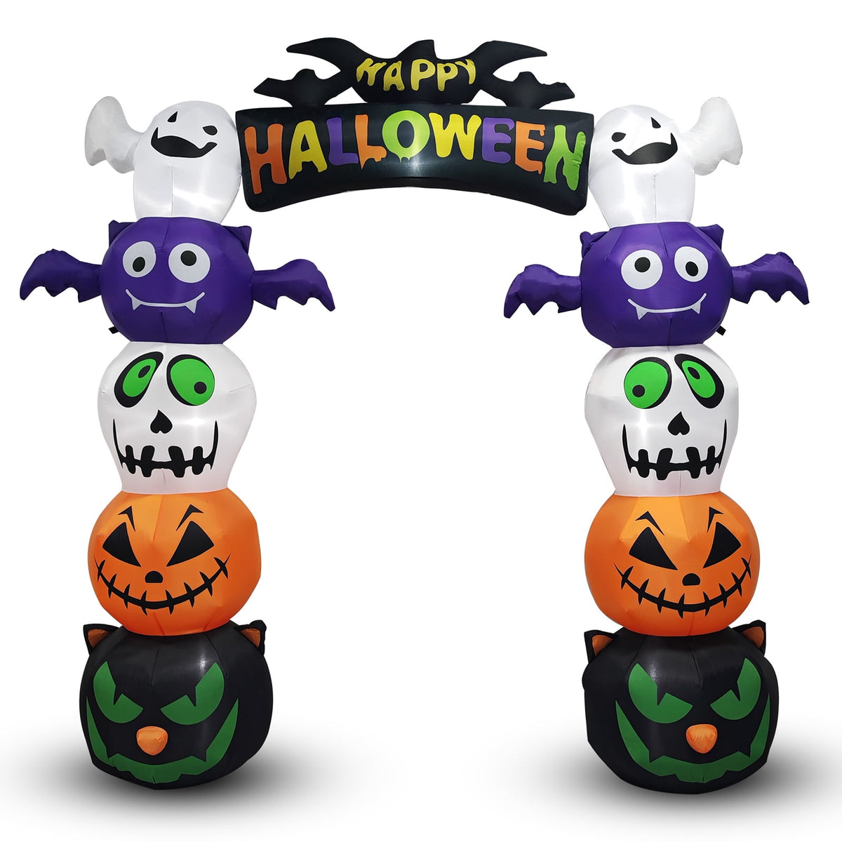 Haunt & Co 8.2' Halloween Inflatables Pumpkin Ghost Archway, Blow up Hallowee Decorations with Built-in LED Lights for Holiday