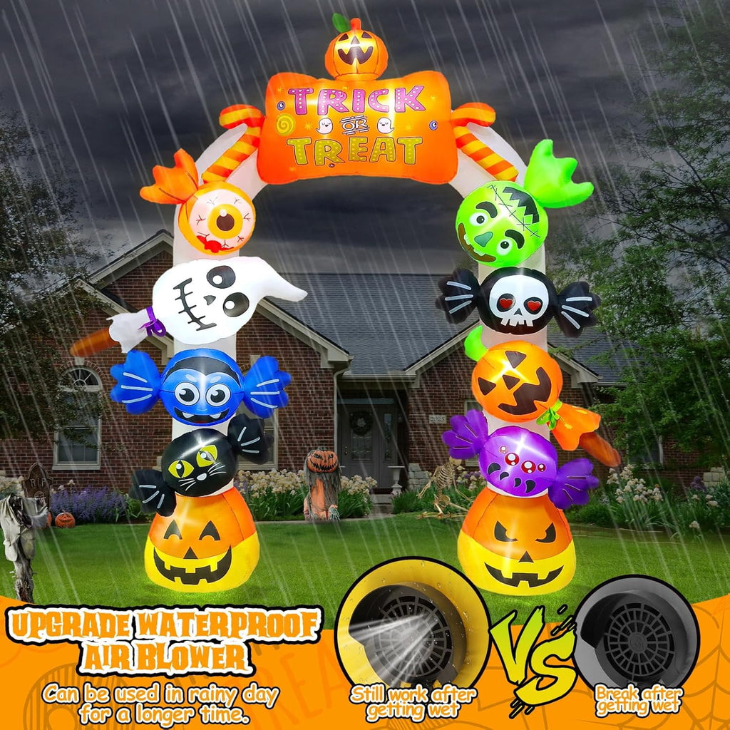 Haunt & Co 10FT Inflatable Candy Ghost Pumpkin Archway with Built-in Lights - Giant Outdoor Yard & Garden Decoration for Halloween, Indoor/Outdoor Use