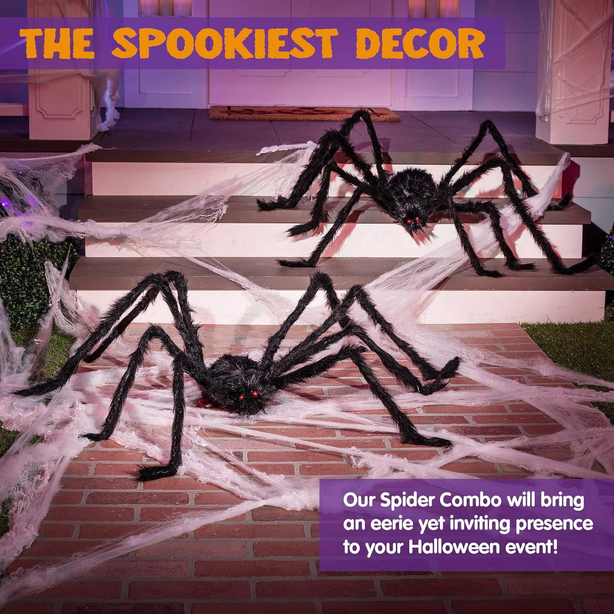 Haunt & Co 3 Pack 5 FT Giant Spider ,Scary Spider Outdoor Party Decorations Props ,Black