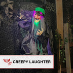 Haunt & Co 6 ft Touch-Activated Mounted Flying Witch Halloween Animatronic