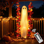 Haunt & Co Nnndbs Maple Leaf Mesh Ghost Hanging Ornament, Halloween Autumn Leaf Decor for Window Door Display, Spooky Fall Home Accent`
