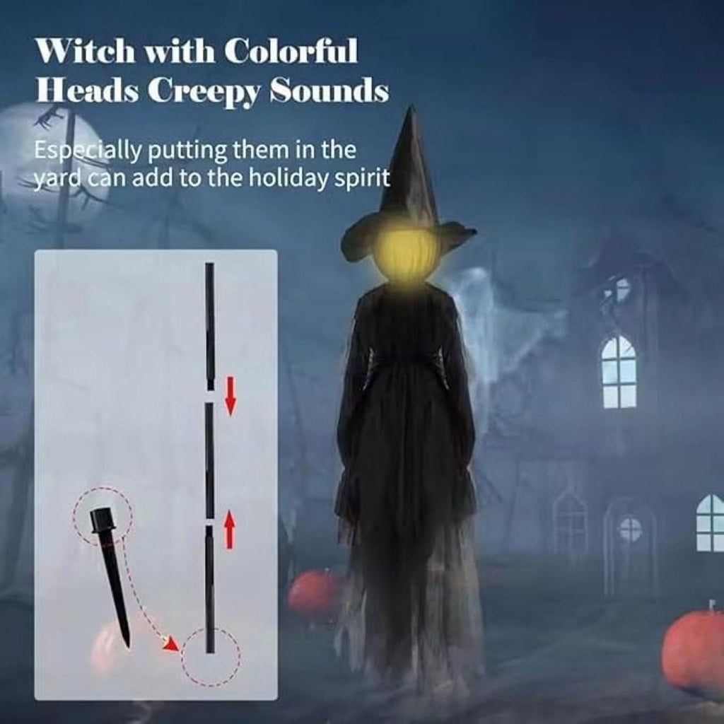 Haunt & Co Halloween Witch Decorations Outdoor, 59" Light Up Witches Holding Hands Witches with Stakes, Voice Control Screaming Life Size Witches Waterproof