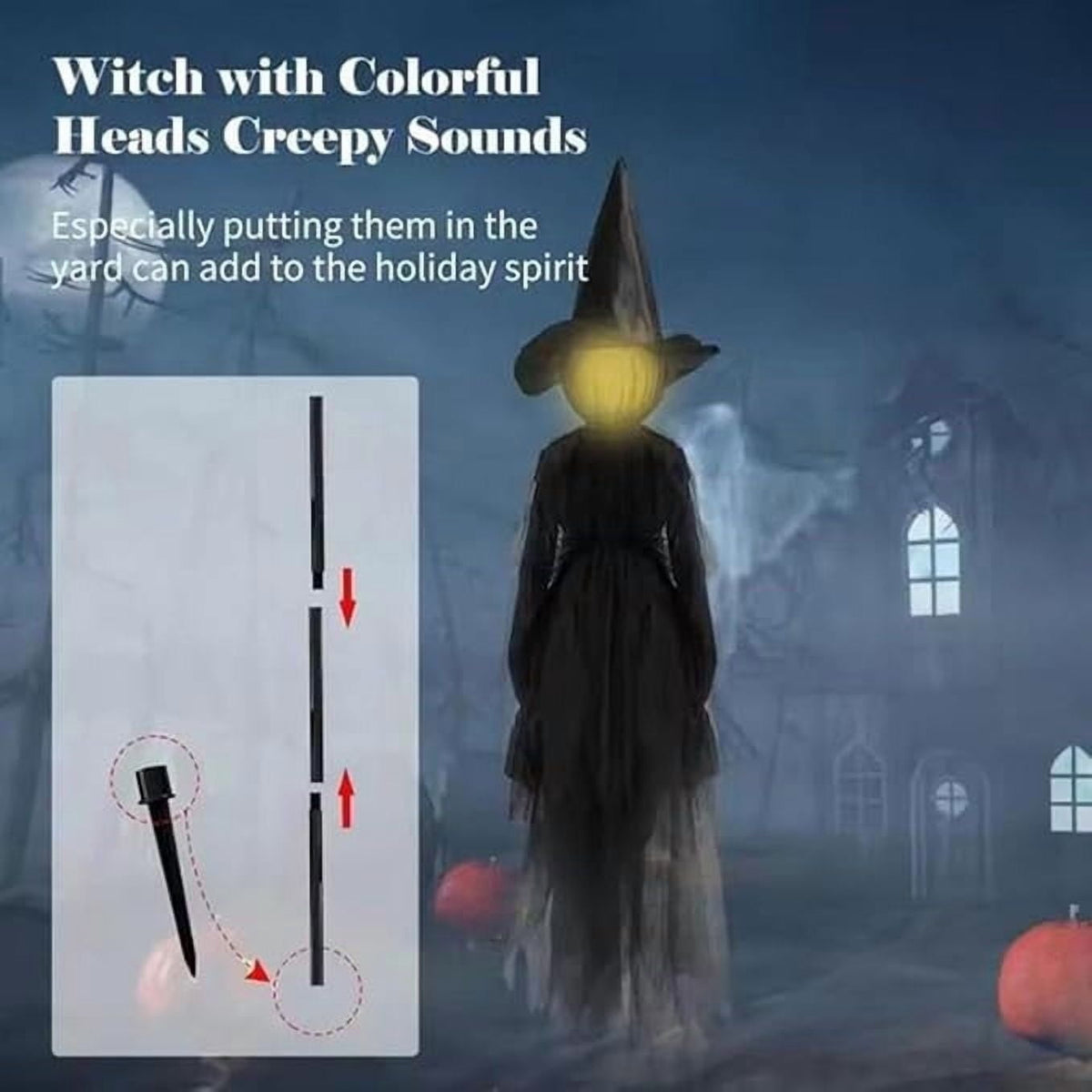 Haunt & Co Halloween Witch Decorations Outdoor, 59" Light Up Witches Holding Hands Witches with Stakes, Voice Control Screaming Life Size Witches Waterproof