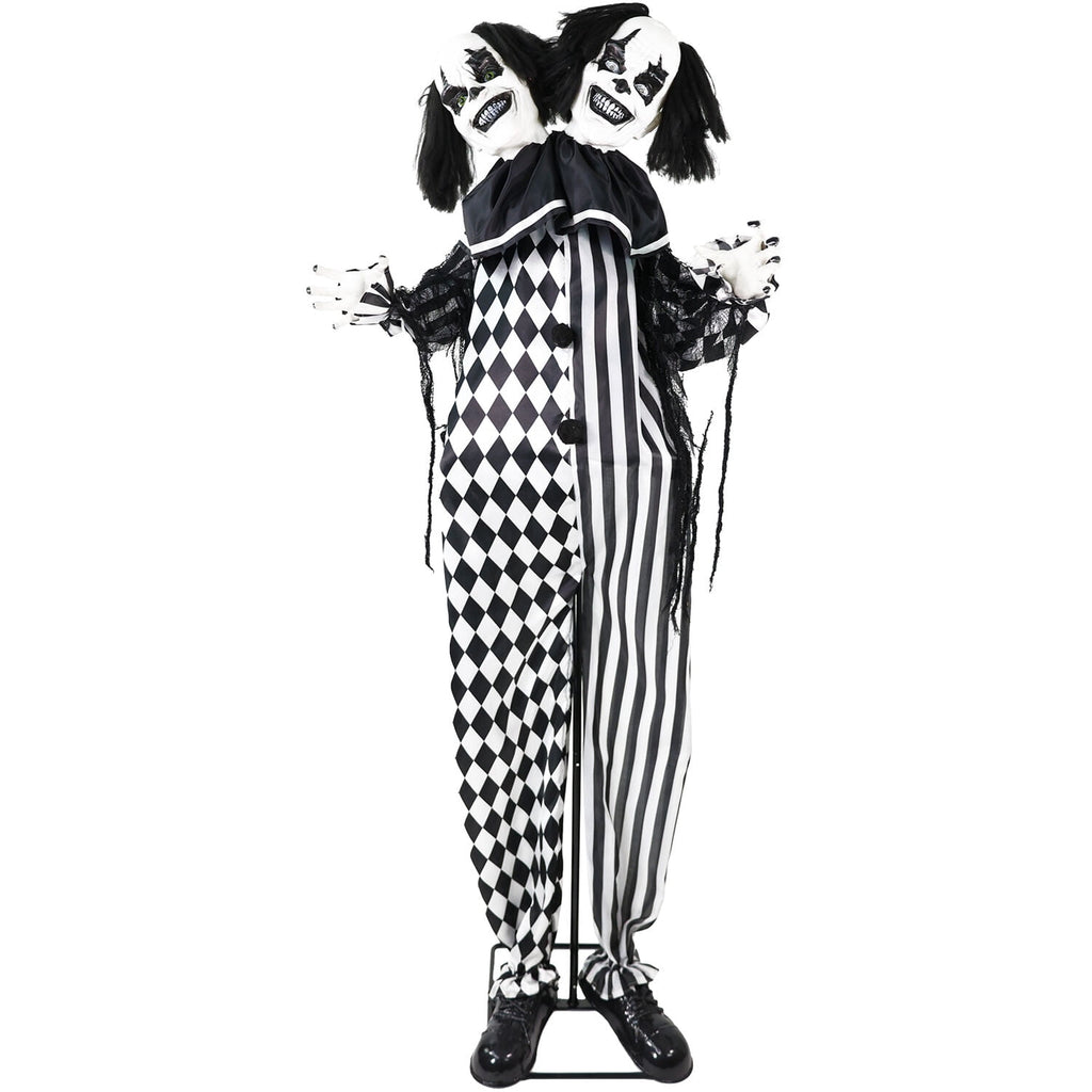 Haunt & Co Lifesize 5.5 ft Animatronic Two-Headed Clown with Lights and Sound, Indoor/Outdoor