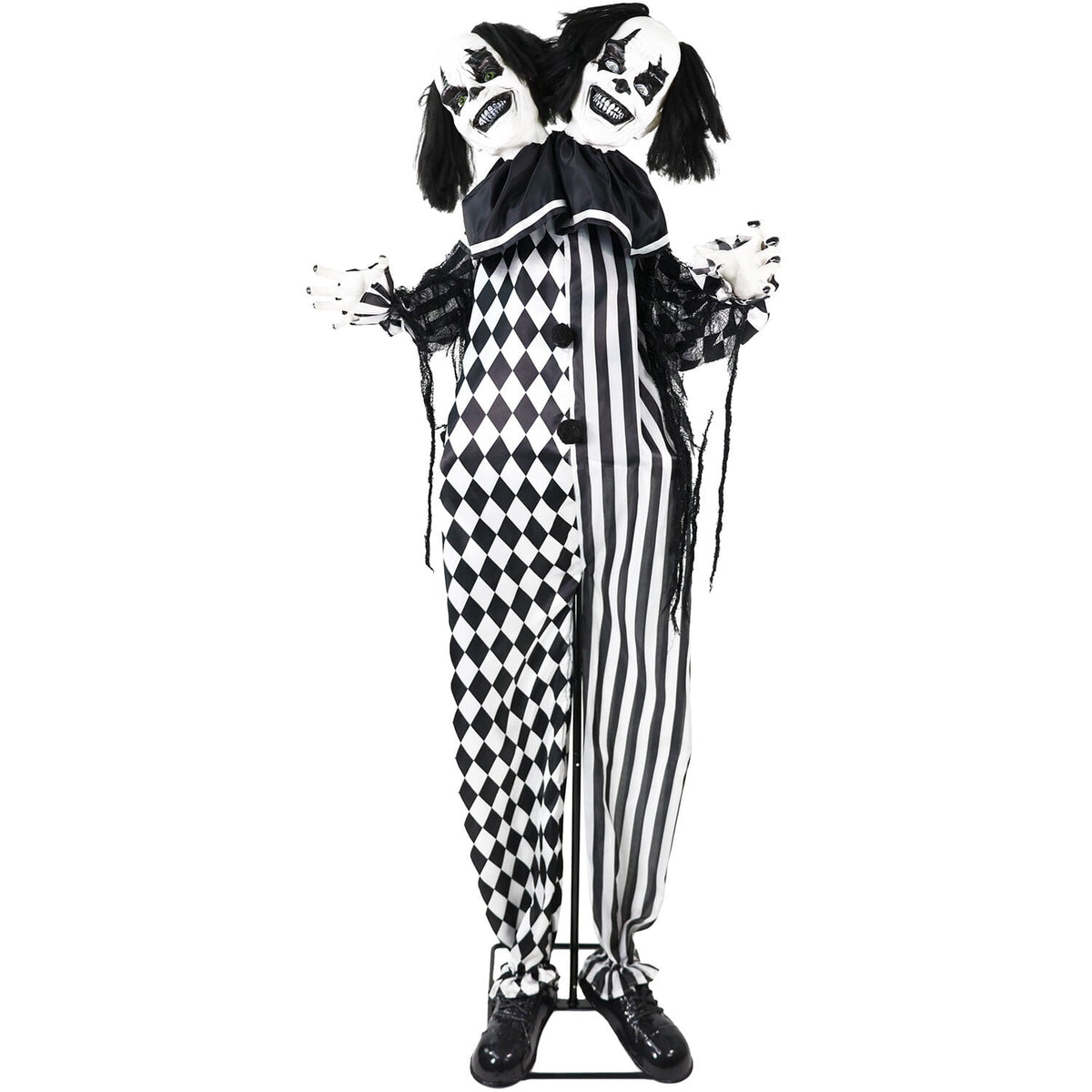 Haunt & Co Lifesize 5.5 ft Animatronic Two-Headed Clown with Lights and Sound, Indoor/Outdoor