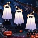 Haunt & Co 18In Set of 3 Halloween Hanging Ghosts, Outdoor Hanging Ghosts with Witch Hat,Glowing Ghost Witch Hat Lights Halloween Ghost Decor