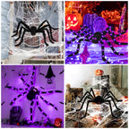 Haunt & Co Spider Webs Outdoor, 50" Light Up Giant Spider + 276" Triangular Spider Webs, Yard Outdoor