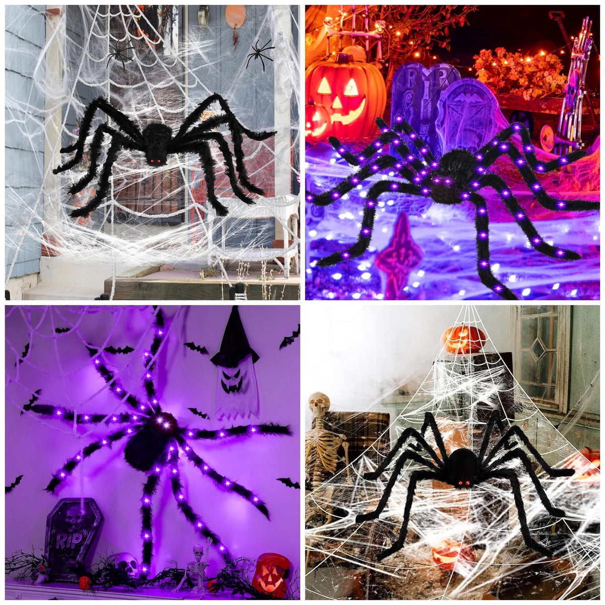 Haunt & Co Spider Webs Outdoor, 50" Light Up Giant Spider + 276" Triangular Spider Webs, Yard Outdoor