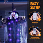 Haunt & Co 6ft Halloween Witch Decoration,Outdoor Scary Halloween Animatronic Hanging Witch with Light Up Eyes and Sound Decoration for Halloween Outdoor