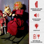 Haunt & Co 3.2 ft Voice & Sound-Sensor Rocking Horse Girl Halloween Animatronic