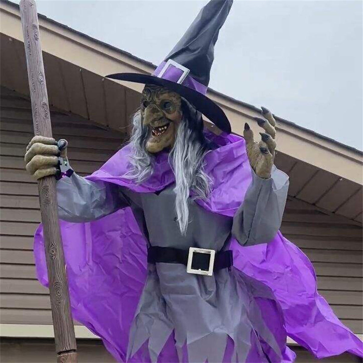 Haunt & Co EWSFHUI Flying Witch on Broom,5.9Ft Large Flying Hover Witch Sound & Touch Activated Sensor Suitable