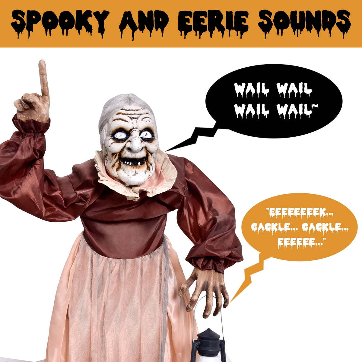 Haunt & Co 5FT Halloween Animatronics Life Size Witch Scary Prop, Motion Activated Outdoor Decoration for Haunted House Party Lawn Patio Yard Decor