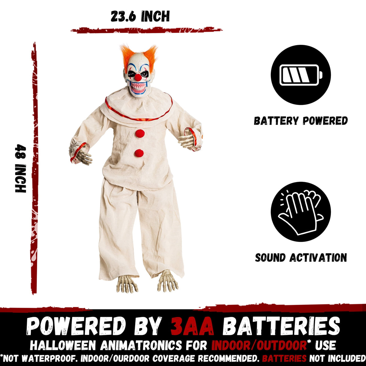 Haunt & Co Halloween Animatronic Sitting Clown Animated Decorations - Sound Activated with Creepy Sound, Light Up Eyes, Scary Move, Haunted House Holiday Spooky Decor Horror Prop