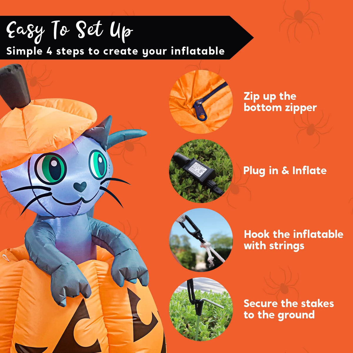 Haunt & Co 5 ft Halloween Inflatable Animated Cat on Pumpkin,Halloween Outdoor Decoration with LED Lights,Blow Up Decoration