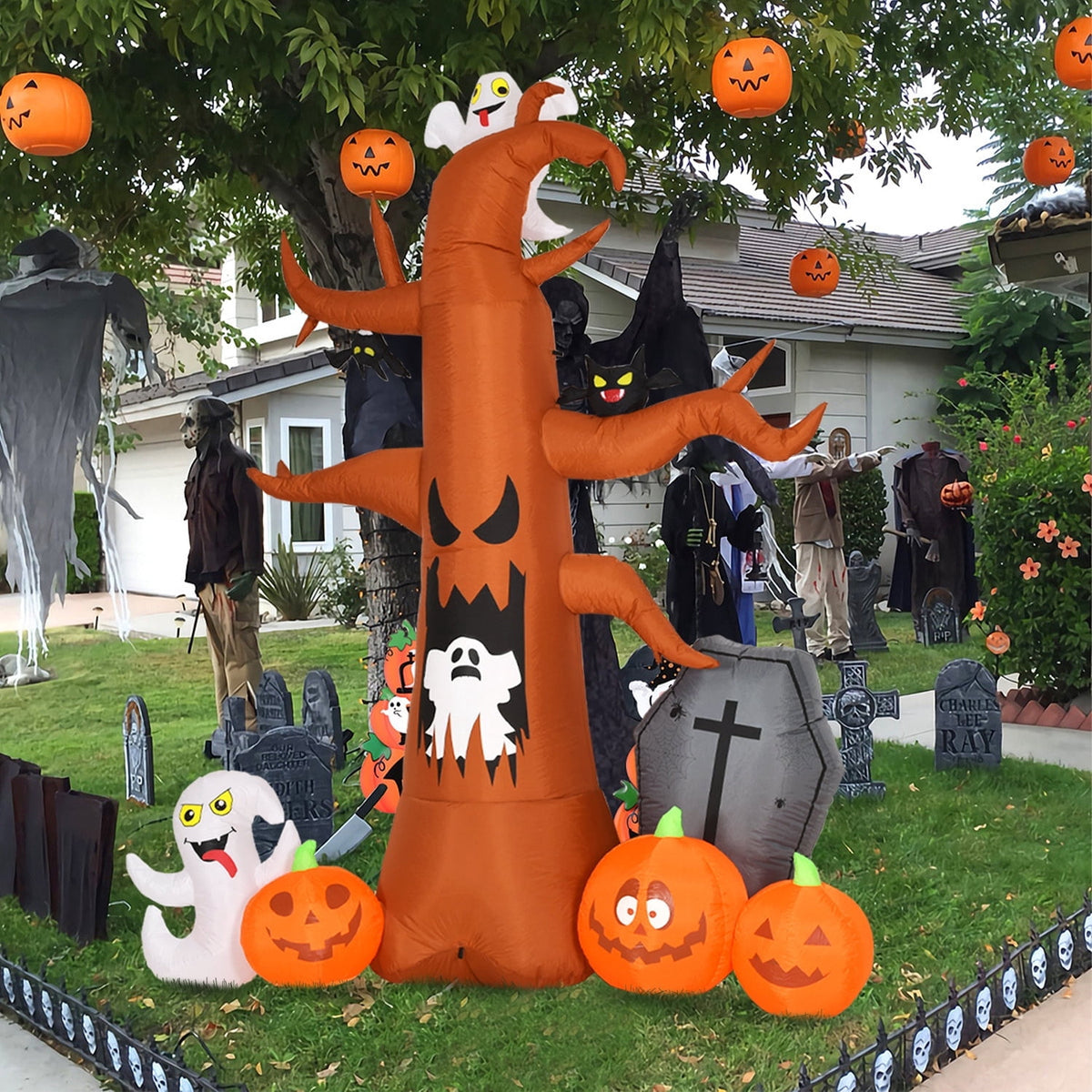 Haunt & Co Coolmade 8 ft Halloween Inflatable Outdoor Dead Tree with Ghosts Pumpkins Tombstone Bat, Halloween Blow Up Yard Decorations Clearance with Build-in LED Lights for Holiday Party Lawn Yard Garden