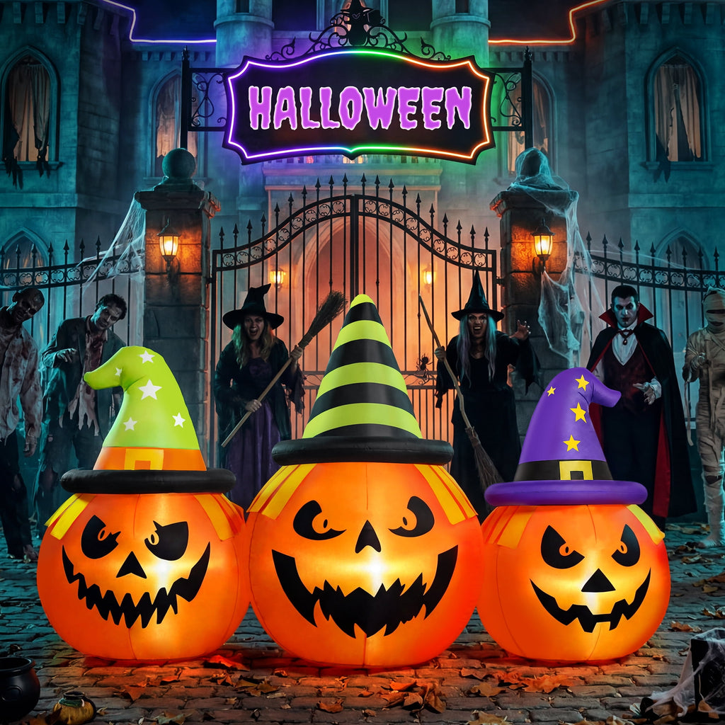 Haunt & Co 6FT Halloween Inflatable Pumpkins Decorations with LED Lights, Halloween Blow Ups Decoration for Home Party