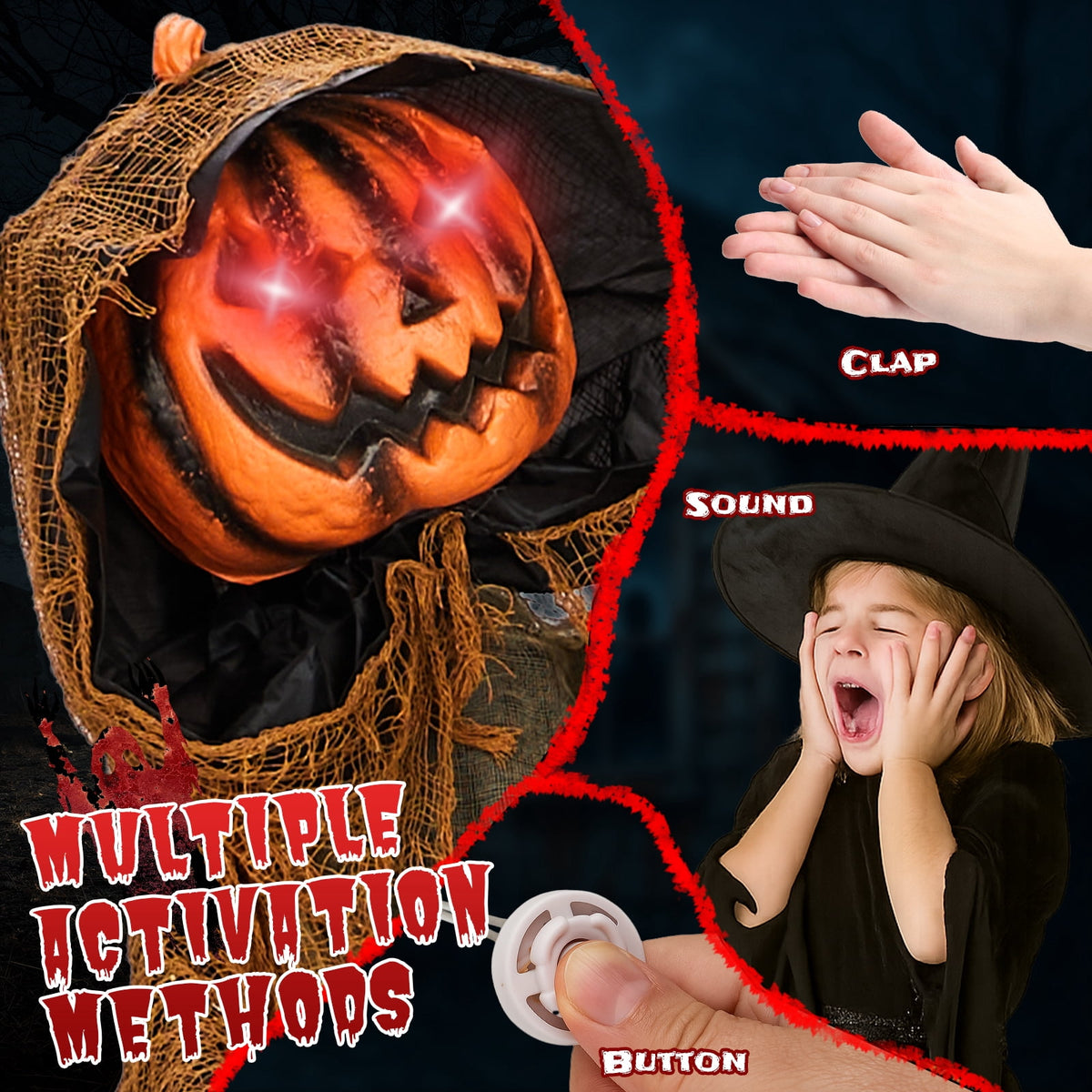 Haunt & Co 6ft Pumpkin Man Animated Animatronic Decoration Creepy Halloween w/ Classic Cape Creepy Cloaked Jack-o'-Lantern